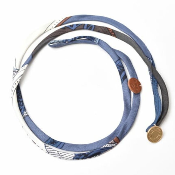 Hermes Choker Bangle Serie HERMES Necklace Bracelet Petit h Silk Blue Multi W... - Picture 6 of 7
